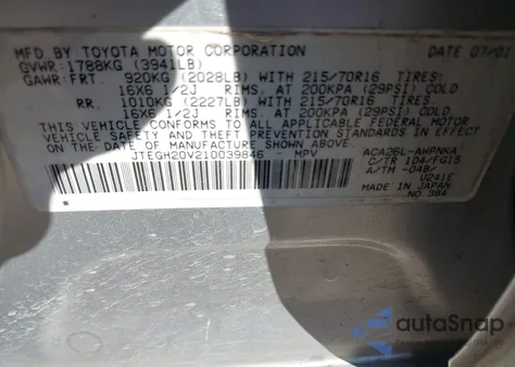 2001 Toyota Rav4 z USA, uszkodzony, nr VIN JTEGH20V210039846